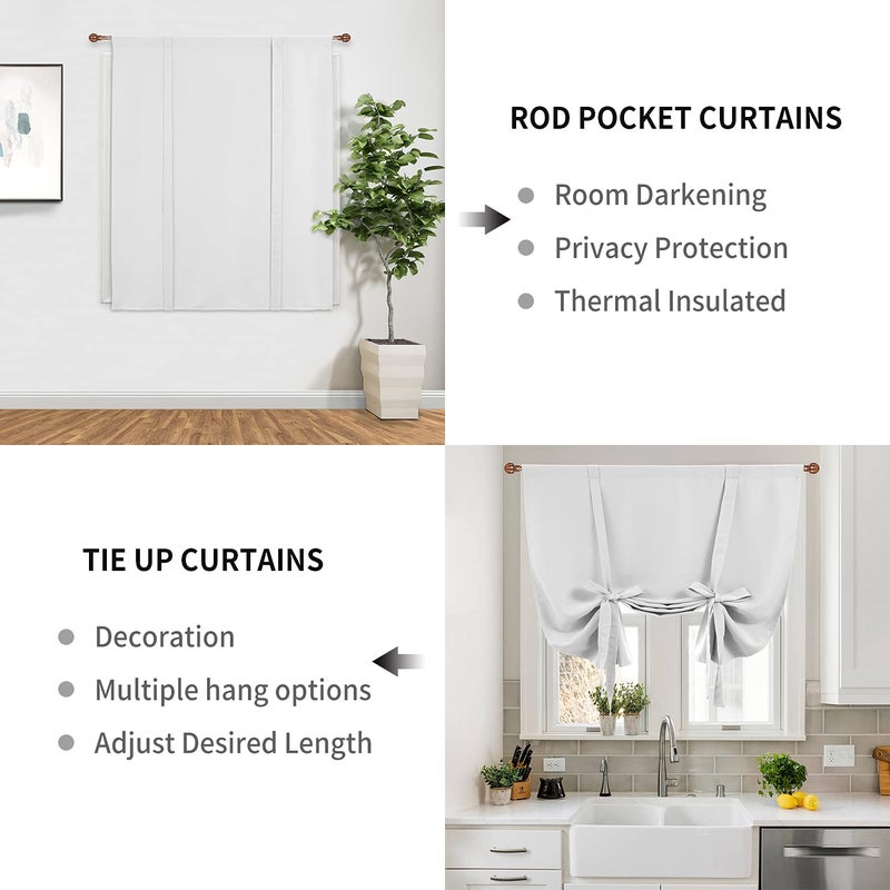 DWCN Blackout Curtains-Tie Up Shade for Window Thermal Insulated Room Darkening Rod Pocket Curtains for Kitchen, Greyish White, W42 X L45 Inches, 1 Panel - Image 3